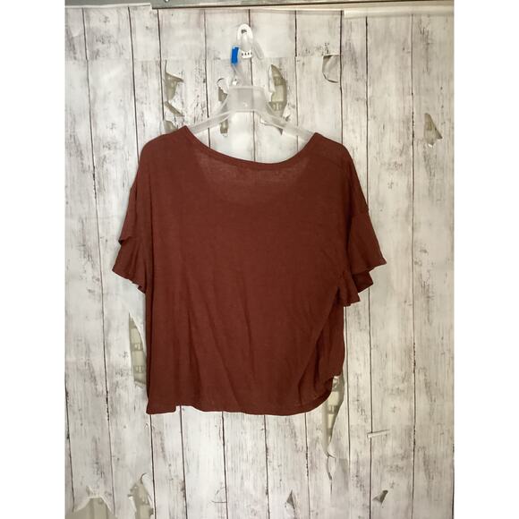 Old Navy Rust Linen-Blend Flutter-Sleeve Scoop-Neck Top - Picture 2 of 5
